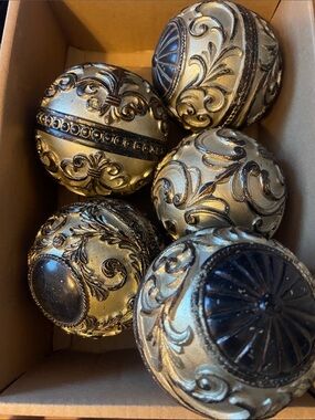 Ornate Decorative Spheres - Gold and Black Accent Set of 5